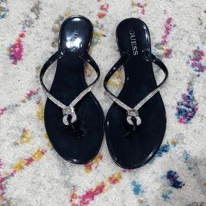 Guess flip flops slippers black with crystals